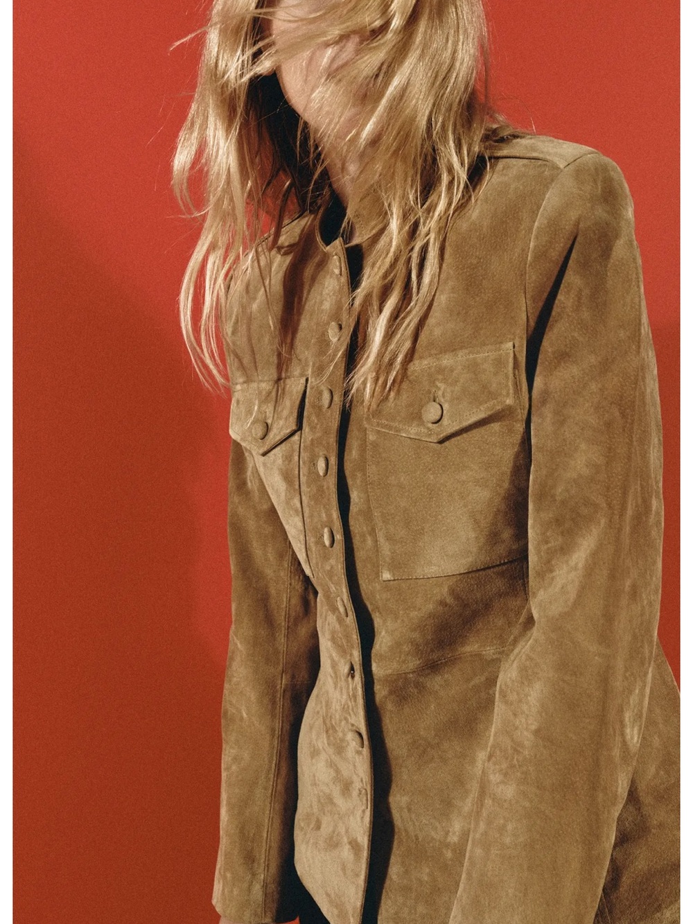 Zara Suede Button-Front Jacket in Brown